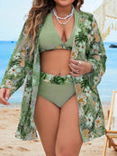 Biquini feminino frente unica e cintura alta com saída de praia Sol. Plus Size 