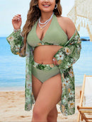 Biquini feminino frente unica e cintura alta com saída de praia Sol. Plus Size