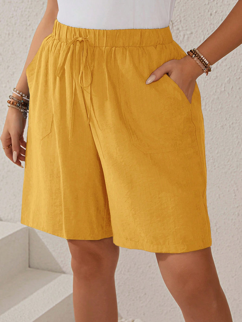Bermuda Feminina Com Cordão Na Cintura e Bolsos Funcionais - Elise. Plus Size