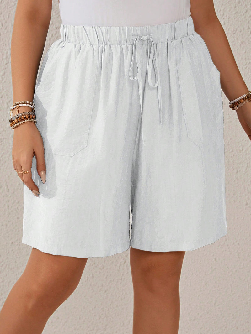 Bermuda Feminina Com Cordão Na Cintura e Bolsos Funcionais - Elise. Plus Size