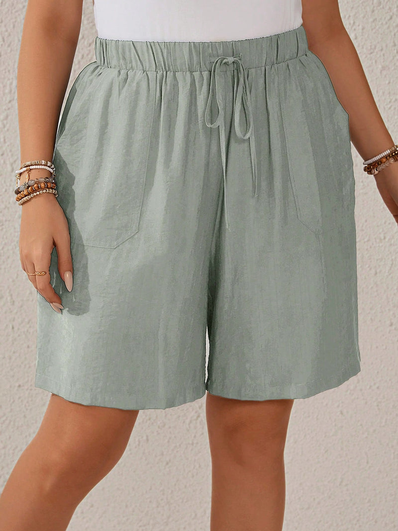 Bermuda Feminina Com Cordão Na Cintura e Bolsos Funcionais - Elise. Plus Size