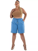Bermuda jeans Feminina com Elastico e Cós Alto - Isa. Plus Size