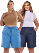 Bermuda jeans Feminina com Elastico e Cós Alto - Isa. Plus Size