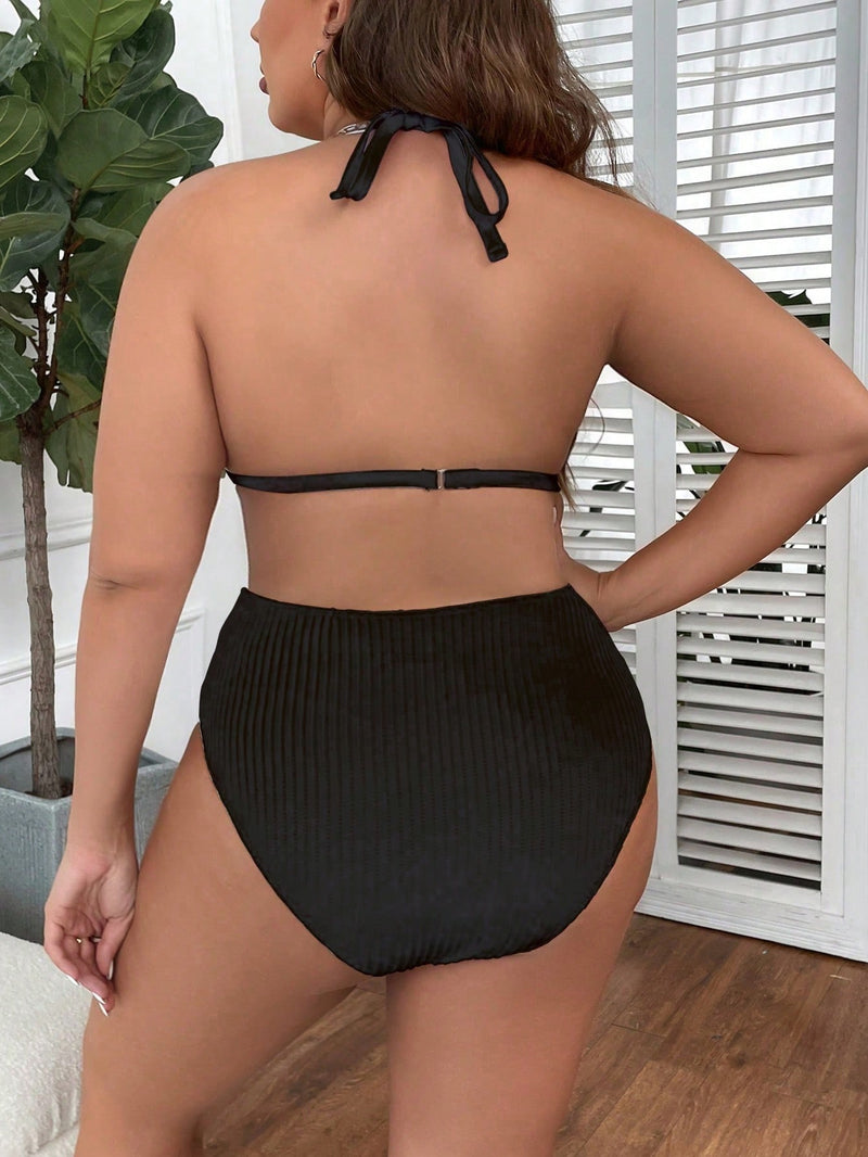 Biquíni Feminino com Textura Canelada e Detalhe com pérolas - Selena. Plus Size