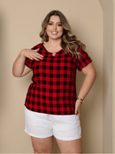 Blusa Feminina Xadrez com Detalhe na Gola - Bianca. Plus Size
