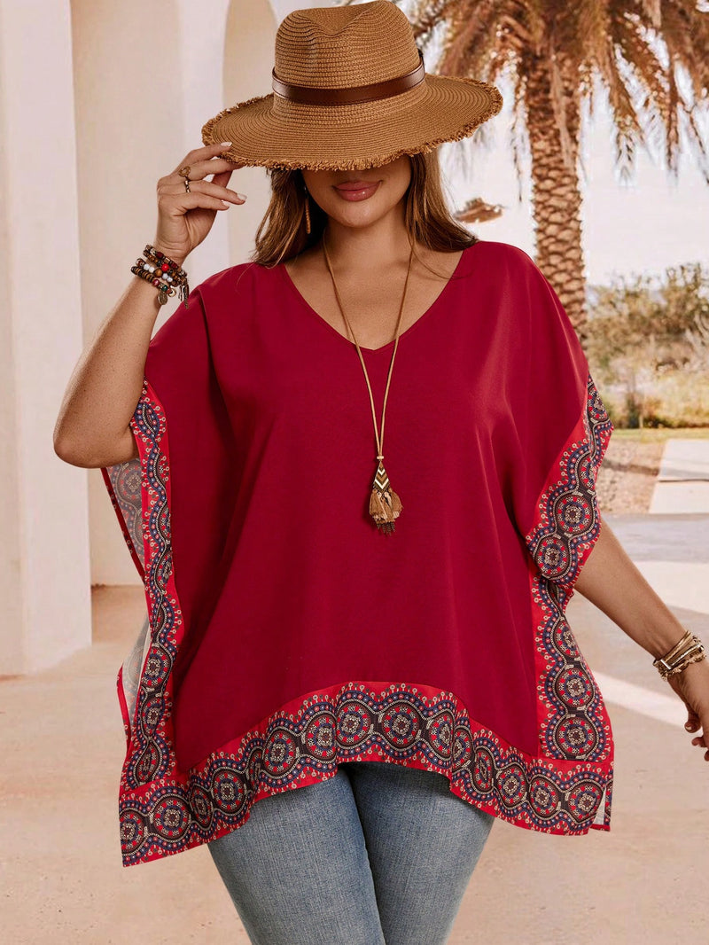 Blusa Feminina Solta com Decote em V - Dália. Plus Size