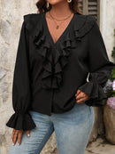 Blusa Feminina com Babado na Barra e Manga Flare - Lorena. Plus Size