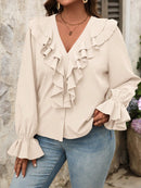 Blusa Feminina com Babado na Barra e Manga Flare - Lorena. Plus Size