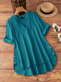 Blusa Feminina com Decote em V e Detalhe de Bainha Alta-Baixa - Vittoria. Plus Size