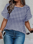 Blusa Feminina de Renda Quadriculada com Babados - Diva. Plus Size