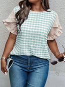 Blusa Feminina de Renda Quadriculada com Babados - Diva. Plus Size