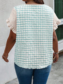 Blusa Feminina de Renda Quadriculada com Babados - Diva. Plus Size