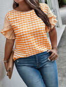 Blusa Feminina de Renda Quadriculada com Babados - Diva. Plus Size