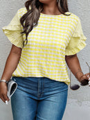 Blusa Feminina de Renda Quadriculada com Babados - Diva. Plus Size