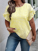 Blusa Feminina de Renda Quadriculada com Babados - Diva. Plus Size