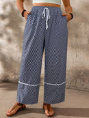 Calça casual feminina larga, estampa espinha de peixe Geane. Plus Size