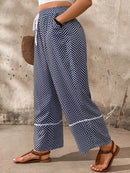 Calça casual feminina larga, estampa espinha de peixe Geane. Plus Size