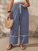 Calça casual feminina larga, estampa espinha de peixe Geane. Plus Size