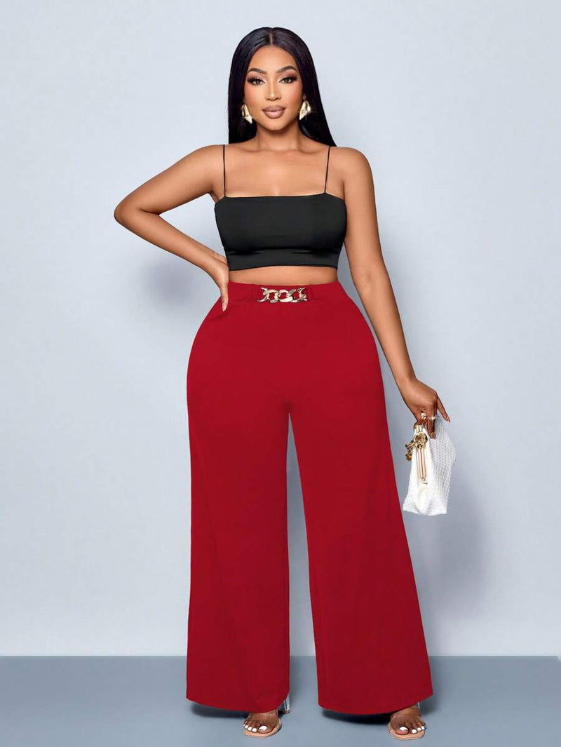 Calça Feminina Pantalona com Detalhes Na cintura - Julia. Plus Size