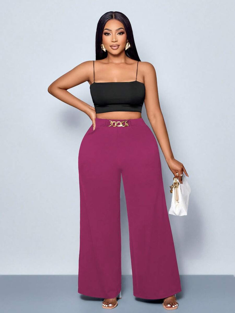 Calça Feminina Pantalona com Detalhes Na cintura - Julia. Plus Size
