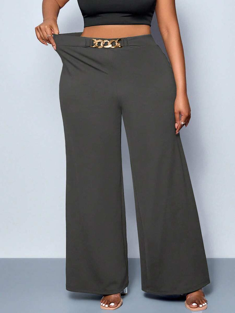 Calça Feminina Pantalona com Detalhes Na cintura - Julia. Plus Size