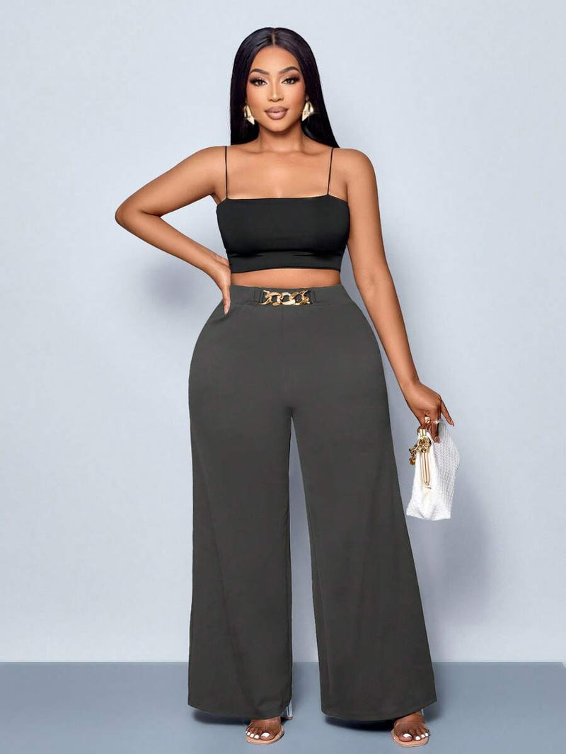 Calça Feminina Pantalona com Detalhes Na cintura - Julia. Plus Size