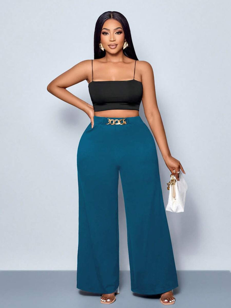 Calça Feminina Pantalona com Detalhes Na cintura - Julia. Plus Size