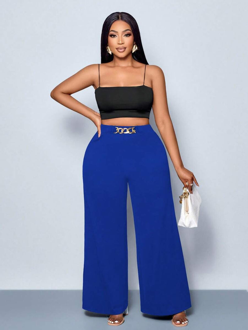 Calça Feminina Pantalona com Detalhes Na cintura - Julia. Plus Size