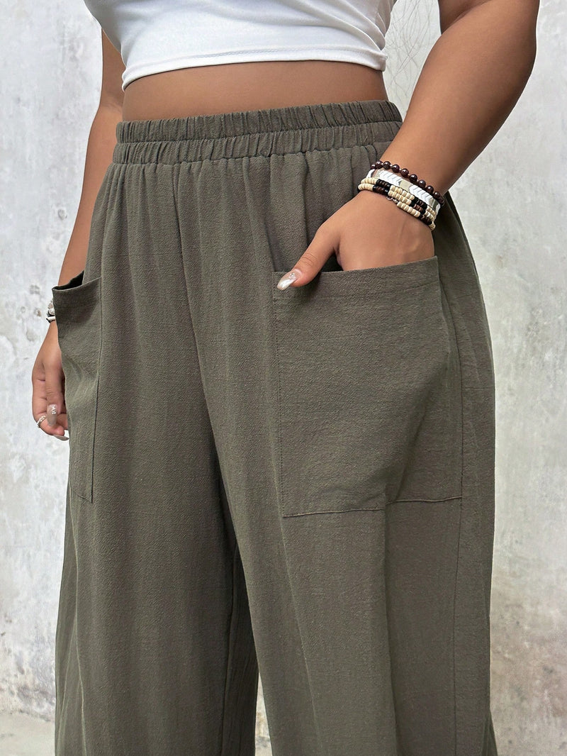 Calça Feminina com Cintura Elástica e Bolsos Mega. Plus Size