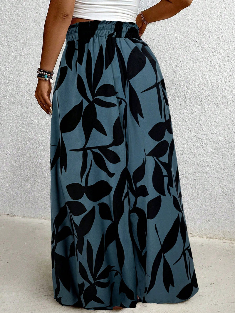 Calça Feminina de Pernas Largas com Cintura Elástica- Noely. Plus Size
