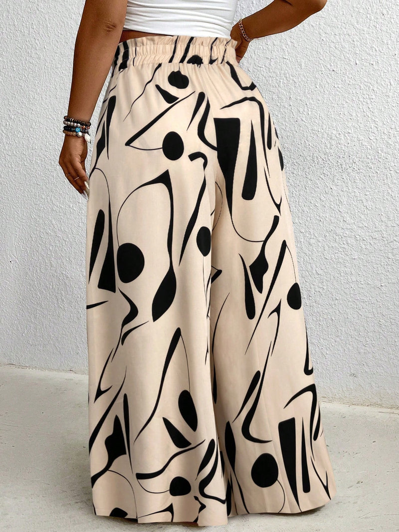 Calça Feminina de Pernas Largas com Cintura Elástica- Noely. Plus Size