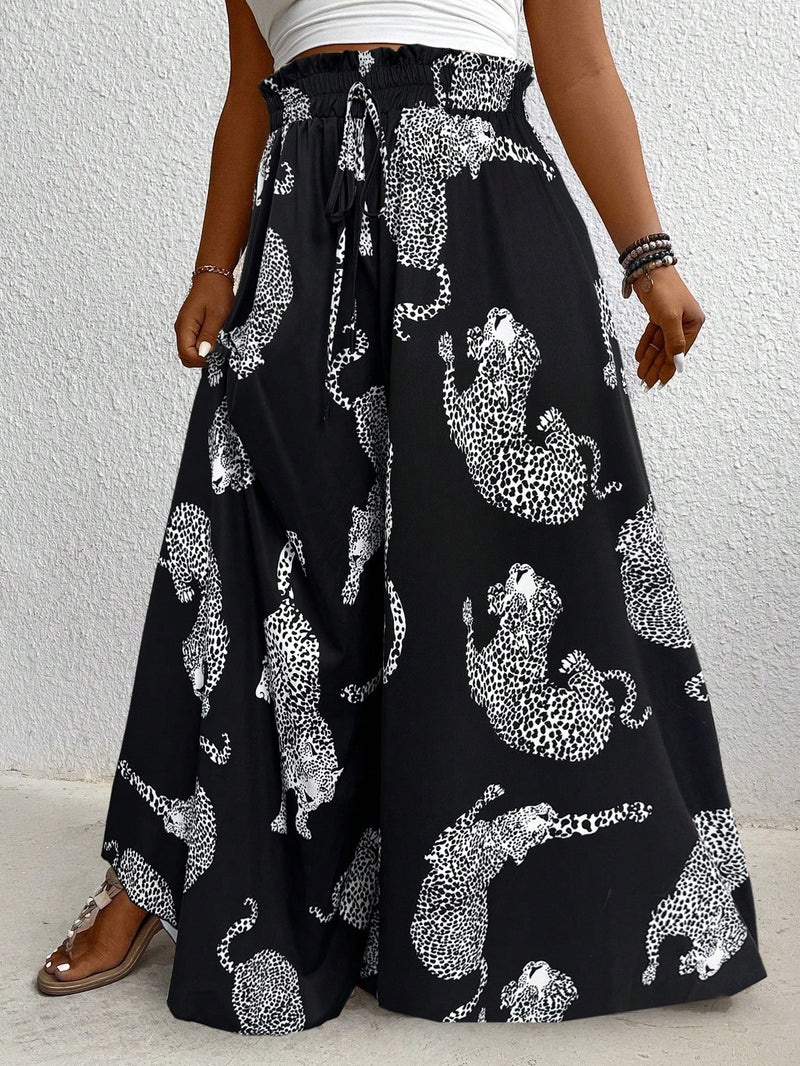 Calça Feminina de Pernas Largas com Cintura Elástica- Noely. Plus Size