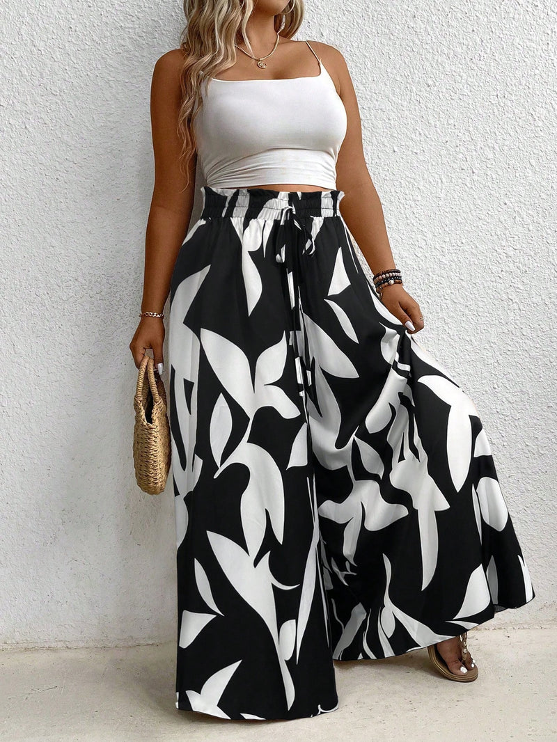 Calça Feminina de Pernas Largas com Cintura Elástica- Noely. Plus Size