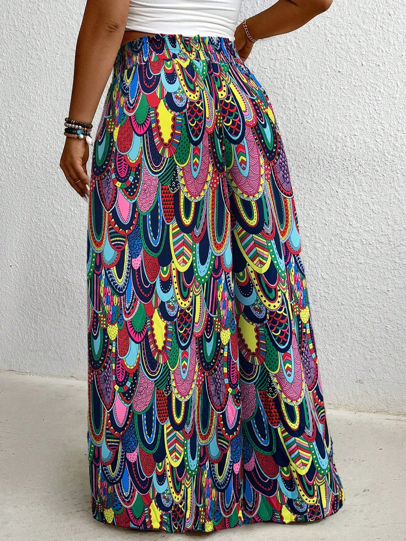 Calça Feminina de Pernas Largas com Cintura Elástica- Noely. Plus Size