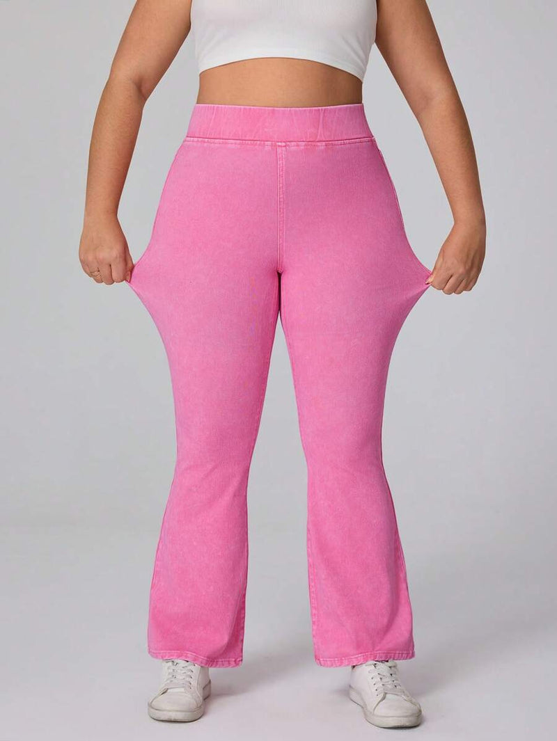 Calça Jeans de perna larga e malha elástica - Jolie. Plus Size