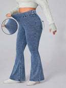 Calça Jeans de perna larga e malha elástica - Jolie. Plus Size