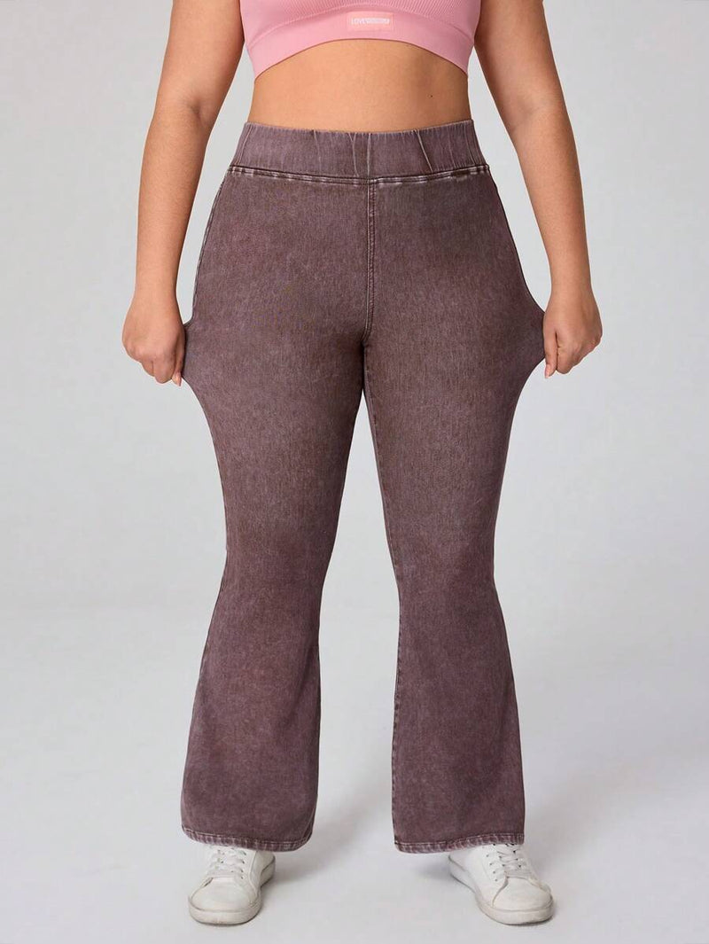 Calça Jeans de perna larga e malha elástica - Jolie. Plus Size