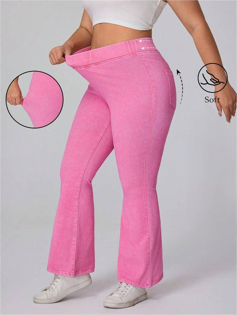 Calça Jeans de perna larga e malha elástica - Jolie. Plus Size