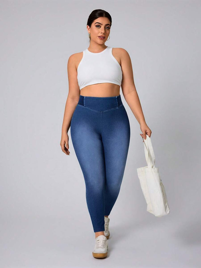 Calça jeans Feminina de Malha Cintura em V - Belle. Plus Size