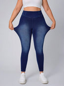 Calça jeans Feminina de Malha Cintura em V - Belle. Plus Size