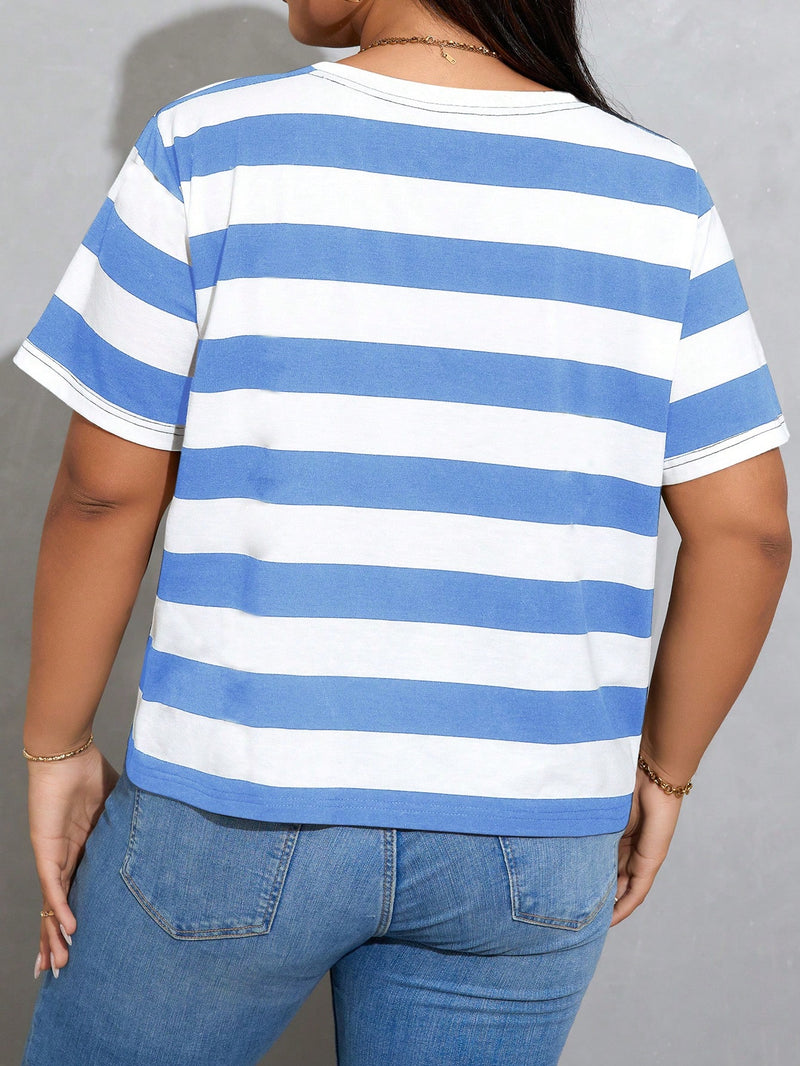 Camisa Feminina Casual Listrada - Laura. Plus Size