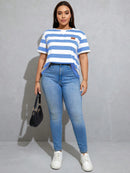 Camisa Feminina Casual Listrada - Laura. Plus Size