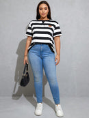 Camisa Feminina Casual Listrada - Laura. Plus Size