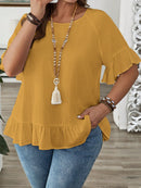 Camisa Feminina Manga com Babado - Brenda. Plus Size