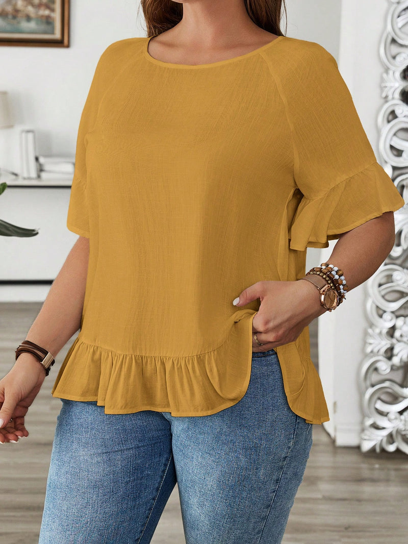 Camisa Feminina Manga com Babado - Brenda. Plus Size