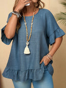 Camisa Feminina Manga com Babado - Brenda. Plus Size