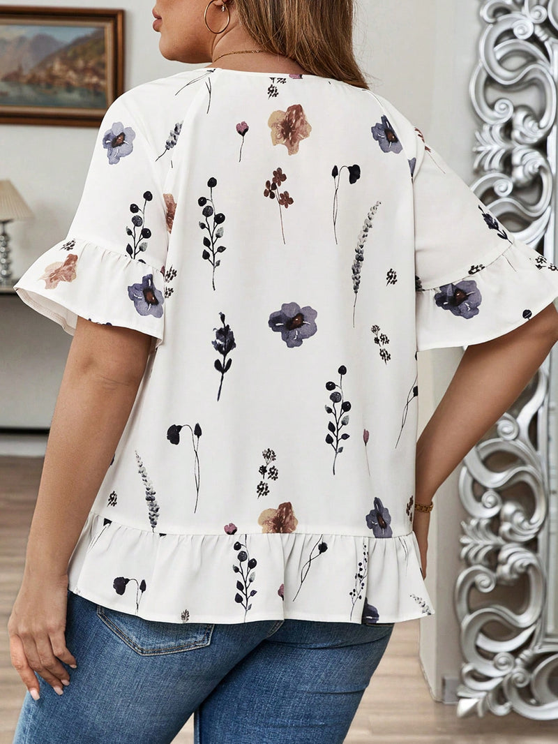 Camisa Feminina Manga com Babado - Brenda. Plus Size