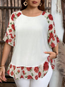 Camisa Feminina Manga com Babado - Brenda. Plus Size