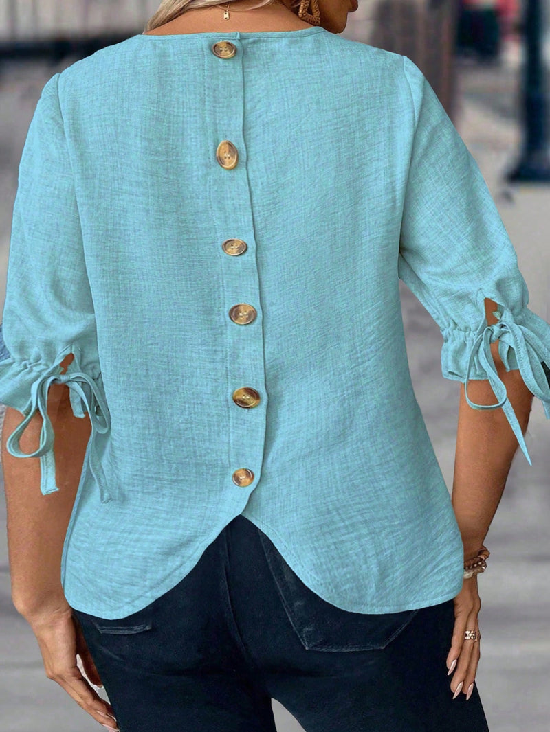 Camisa Feminina com botões e meia manga - Júlia. Plus Size