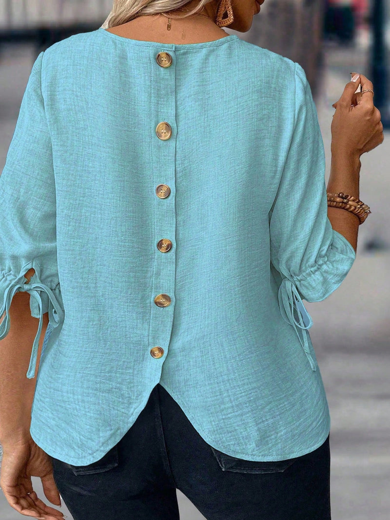 Camisa Feminina com botões e meia manga - Júlia. Plus Size